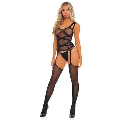 Pink Lipstick On Level High Criss Cross Bodystocking Black O/s