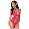 Get It Girl Lace Halter Teddy W/snap Crotch - Pink L/xl