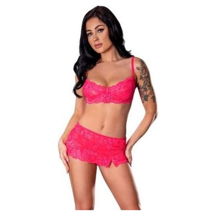 Get It Girl Lace Bra W/skirt & Thong - Pink L/xl