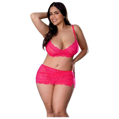 Get It Girl Lace Bra W/skirt & Thong - Pink Qn