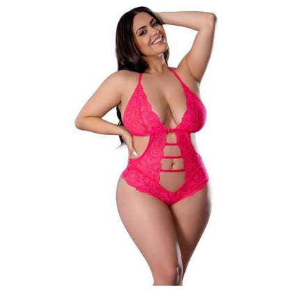 Get It Girl Lace Halter Teddy W/snap Crotch - Pink Qn