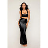 Stretch Faux Leather Harness Bra & Long Slip Skirt - Black Lg