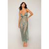 Eyelash Lace & Satin Long Chemise W/g-string - Sage Green Md