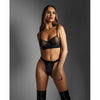 Edge Quilted Wetlook And Mesh Underwire Bra W/ Crotchless Panty - Black L/xl