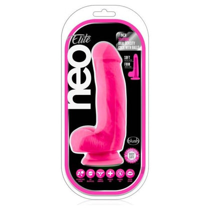 Neo Elite - 7 Inch Silicone Dual Density Cock  With Balls - Neon Pink