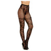 Lace & Fishnet Pantyhose W/knitted High Waist Lace Panty & Thigh High Design Black O/s