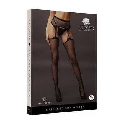 Suspender Rhinestone Pantyhose - Black