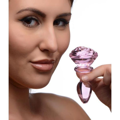 Pink Rose Glass Anal Plug - Small