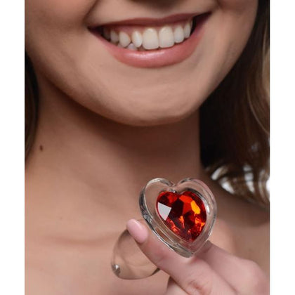 Red Heart Gem Glass Anal Plug - Small