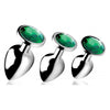 Emerald Gem Anal Plug Set 3 Silver Plugs with Green End