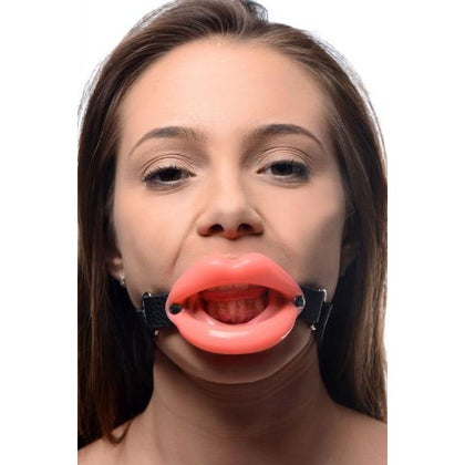 Sissy Mouth Gag Pink Silicone Lips Black Strap