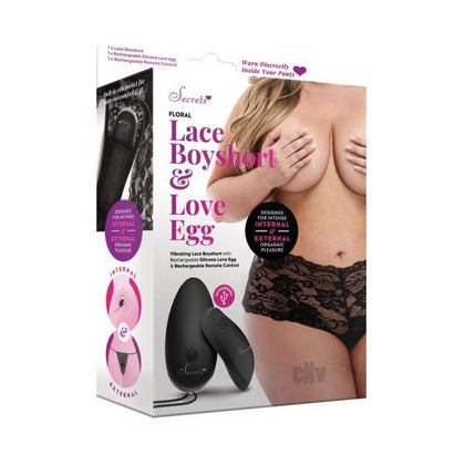 Secrets Vibrating Floral Lace Boy Short Rechargeable Black Queen