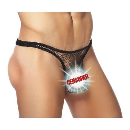 Male power stretch net pouch thong black l/xl