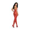 Opaque Net Striped Bodystocking Open Crotch Red O/S