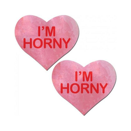 Pastease I'm Horny Heart Pasties Pink Red O/S