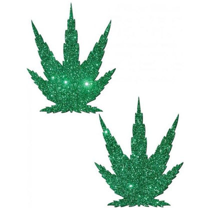 Pot Leaf Green Glitter Pasties