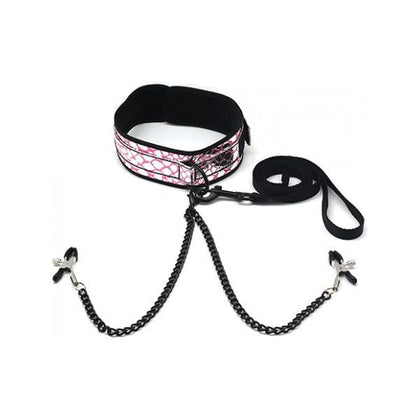 Spartacus Faux Leather Collar, Leash Black Nipple Clamps Pink