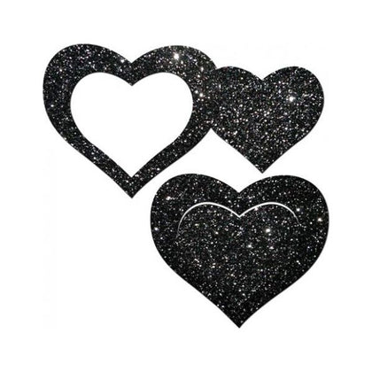 Pastease Glitter Peek A Boob Hearts Pasties Black