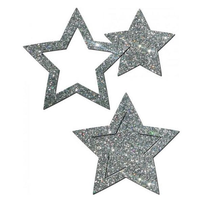 Pastease Glitter Peek A Boob Stars Silver Pasties