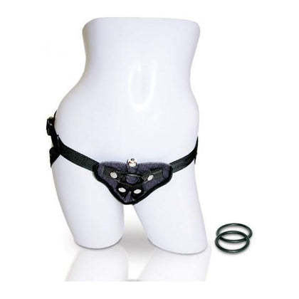 Vibrating Velvet Harness Strap On Harness Black