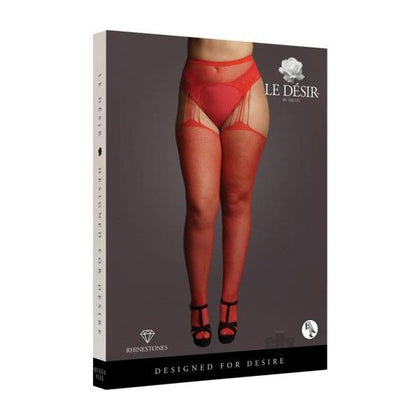 Shots Le Desir Suspender Rhinestone Pantyhose Red Qs