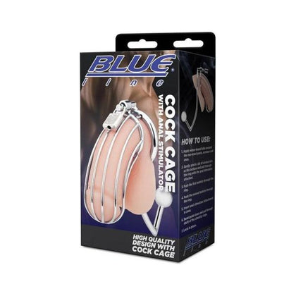 Blue Line Metal Cock Cage With Anal Stimulator