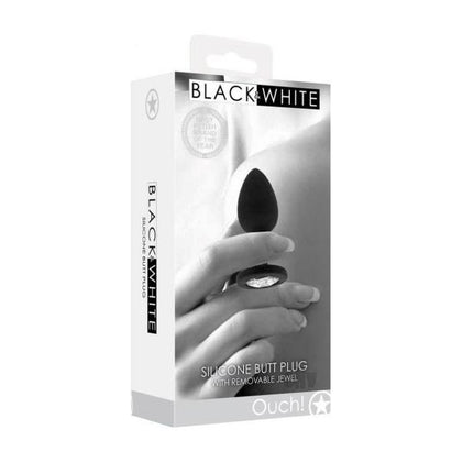 Ouch! Black & White Silicone Butt Plug With Removable Jewel Black