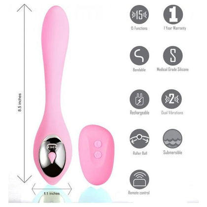 Harmonie Pink Bendable Dual Vibrator W/ Remote Control