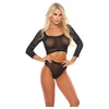 Rhinestone Crop Top W/high Waist Panty Black O/s