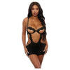 Open Cut Underwire Lace & Mesh Chemise W/g-string Black Sm