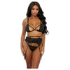 Eyelash Lace Bra, High Waist Garter Belt & G-string Black Sm