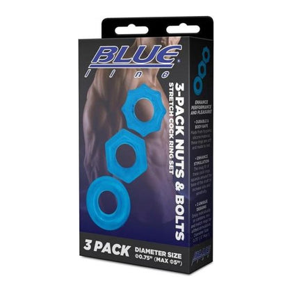 Blue Line Nuts Bolts Cring 3pk Blu