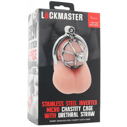 Lockmaster Stainless Steel Inverted Micro Chastity Cage With Urethral Straw