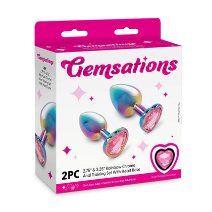 Gemsations 2Pc Rainbow Chrome Anal Training Set With Heart Base