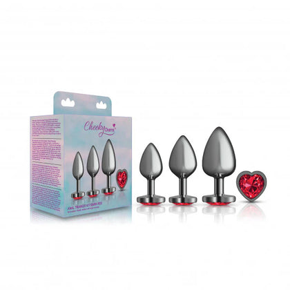 Cheeky Charms - Metal Butt Plug Gunmetal - Heart Dark Red - Anal Trainer Kit