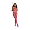 Dreamgirl Diamond-net Halter Bodystocking With Open Crotch Neon Pink Os