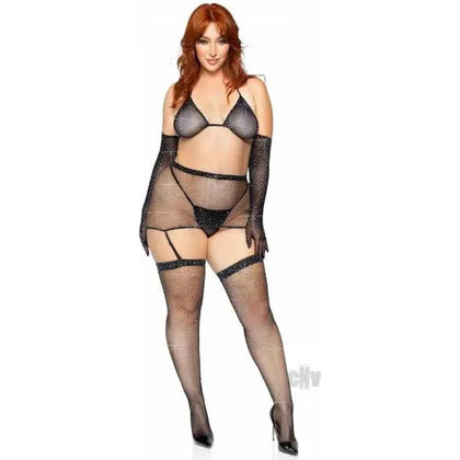 Rhinestone Garter/bikini 5pc 1x-2x Blk