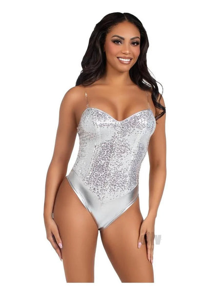 Sequin Bone Snap Bodysuit Strap Sm Slv