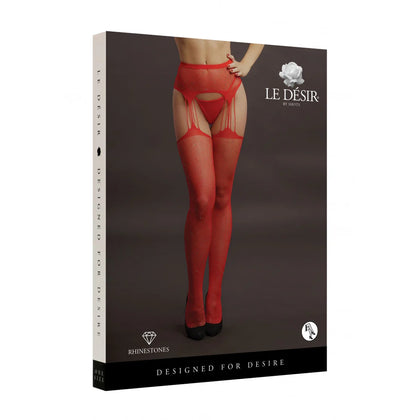 Le Desir Suspender Rhinestone Pantyhose Red