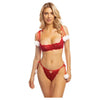 Holiday Mistletoe Kiss Underwire Open Shelf Bra & Panty W/pom Pom Detail Red/white S/m