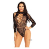 High Neck Lace Net Keyhole Suit Os Blk