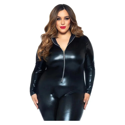 Lame Zipper Cat Suit 3x/4x Blk