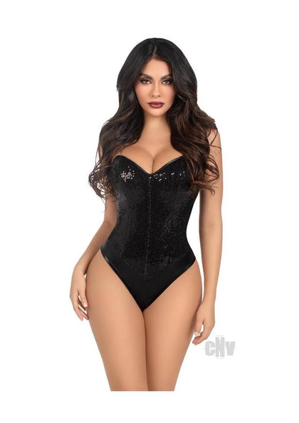 Sequin Bone Snap Bodysuit Strap Lg Blk