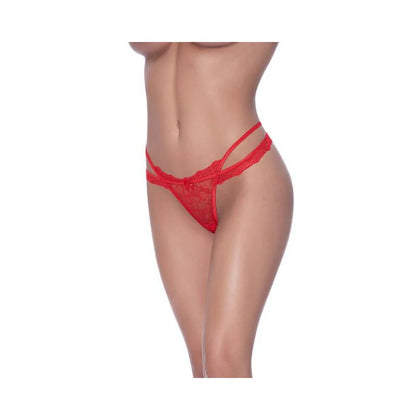 Magic Silk Ooh La Lace Cross Strap Split Crotch Tanga Red S/m