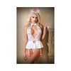 Medical Hat, Lace Keyhold Teddy With Detachable Garter, Skirt And Panties S/m White