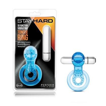 Stay Hard 10 Function Vibrating Tongue Ring - Blue