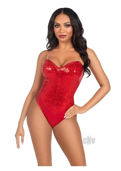 Sequin Bone Snap Bodysuit Strap Lg Red