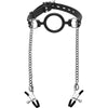Fetish Fantasy Series Mutiny Silicone O-Ring Gag With Nipple Clamps – Model XR-AD877 – Unisex – Mouth and Nipple Play – Black