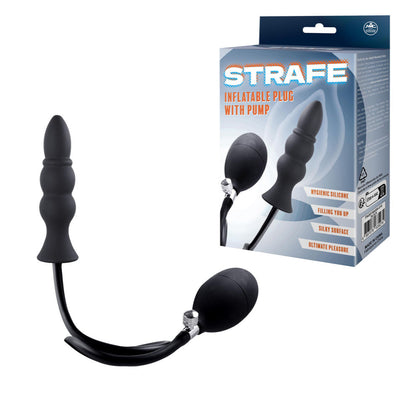 STRATFORD SILICONE STRAFE ANAL PLUG WITH PUMP - Model SL-101 - Unisex Inflatable Anal Pleasure Toy - Black