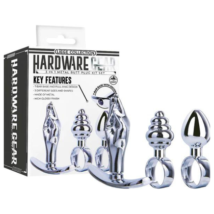Hardware Gear Metal Butt Plug Kit | Mini Spade, Ribbed Beehive, & Hand-shaped Trio | Unisex | Anal | Metallic Gray